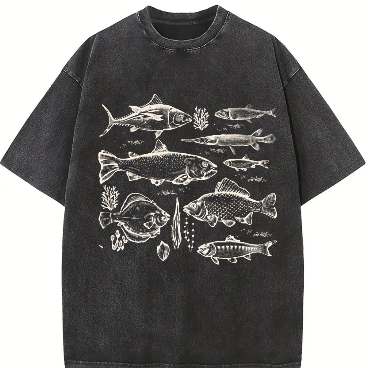 Fish Tattoo 90s Retro ® Y2k Fisher Vintage Washed T-Shirt in Black