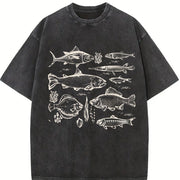 Fish Tattoo 90s Retro ® Y2k Fisher Vintage Washed T-Shirt in Black