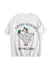 Silly Goose Lucky St Patricks Day Cotton T-Shirt in White