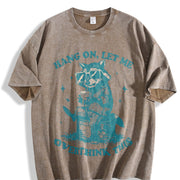 Retro Raccoon 90s Raccoon Hang On Vintage Washed T-Shirt in Brown