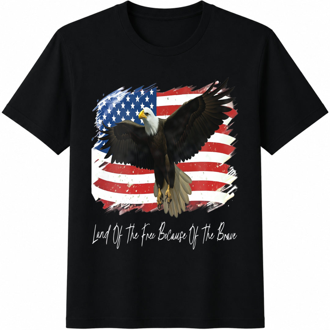 Land of the Free Because of the Brave Patriotic Eagle Cotton T-Shirt in Black