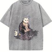 Smoking Opossum Vintage Washed T-Shirt in Gray