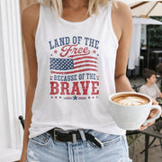 Land of the Free Because of the Brave 4th of July Women's Color Cotton Tank Top in White