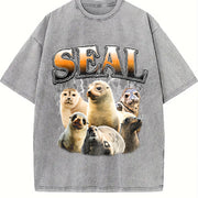 Seal Ocean Animal Bootleg Meme Vintage Washed T-Shirt in Gray