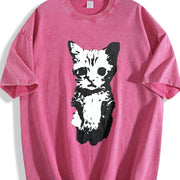Cat Y2k Gothic Grunge Y2k Emo Scene Amity Affliction Vintage Washed T-Shirt in Red