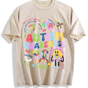 Autism Awareness 2-side Vintage Washed T-Shirt in Beige