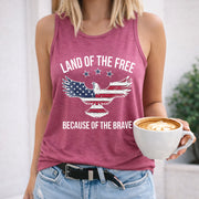 Land of the Free Because of the Brave Women's Color Cotton Tank Top in Red