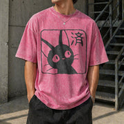 Cat Howl's Moving Castle Vintage Washed T-Shirt in Red