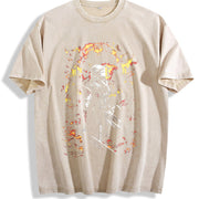 Y2K Dark Fantasy Knight Vintage Washed T-Shirt in Beige