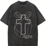 Cross Letter Vintage Washed T-Shirt in Black