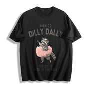 Raccoon Born to Dilly Dally Cotton T-Shirt in Black