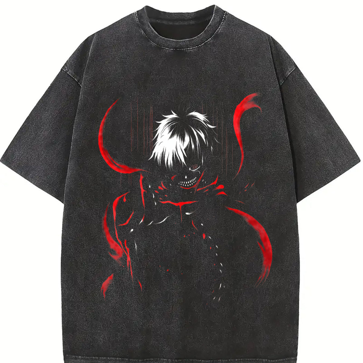 Tokyo Ghoul Ken Kaneki Red Eyes Mask Anime manga movie vintage washed oversized T-shirt in Black