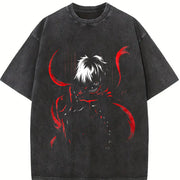 Tokyo Ghoul Ken Kaneki Red Eyes Mask Anime manga movie vintage washed oversized T-shirt in Black