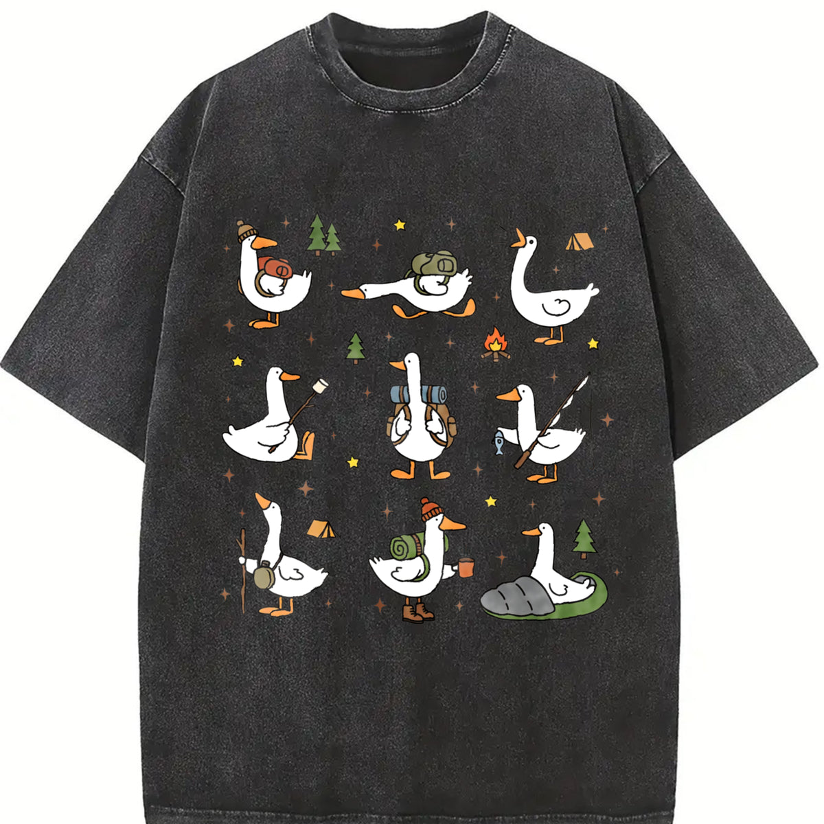 Silly Goose Hiking Vintage Washed T-Shirt in Black