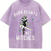Burn Blunts Not Witches Marijuana Weed Smoker Stoner vintage washed oversized T-shirt in Purple