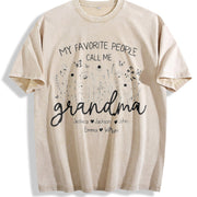 Custom Grandma with Kids Names Vintage Washed T-Shirt in Beige