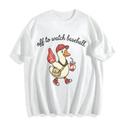 Off to Watch Baseball Goose Cotton T-Shirt in White
