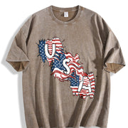 USA Map Flag Vintage Washed T-Shirt in Brown