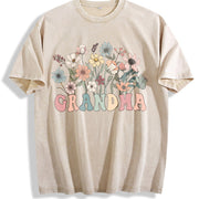 Wildflower Grandma For Grandma Mother's Day For Grandma vintage washed oversized T-shirt in Beige
