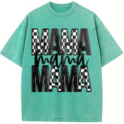 Mama Checker Faux Glitter vintage washed oversized T-shirt in Blue
