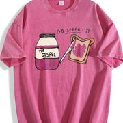 Dark Gray Gospel Christian Humor Go Spread It Bread Jam Vintage Washed T-Shirt in Red