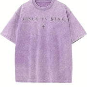 Jesus Is King Christian Vintage Washed T-Shirt in Purple