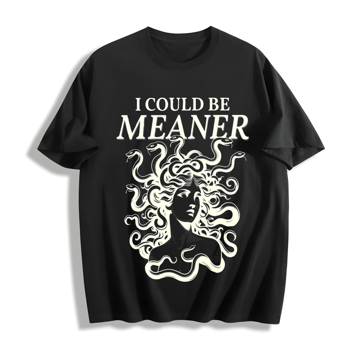 I Could Be Meaner Medusa Gorgon Cotton T-Shirt in Black