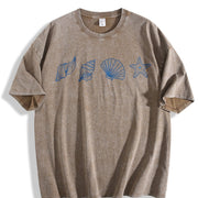 Seashells Embroidered Vintage Washed T-Shirt in Brown