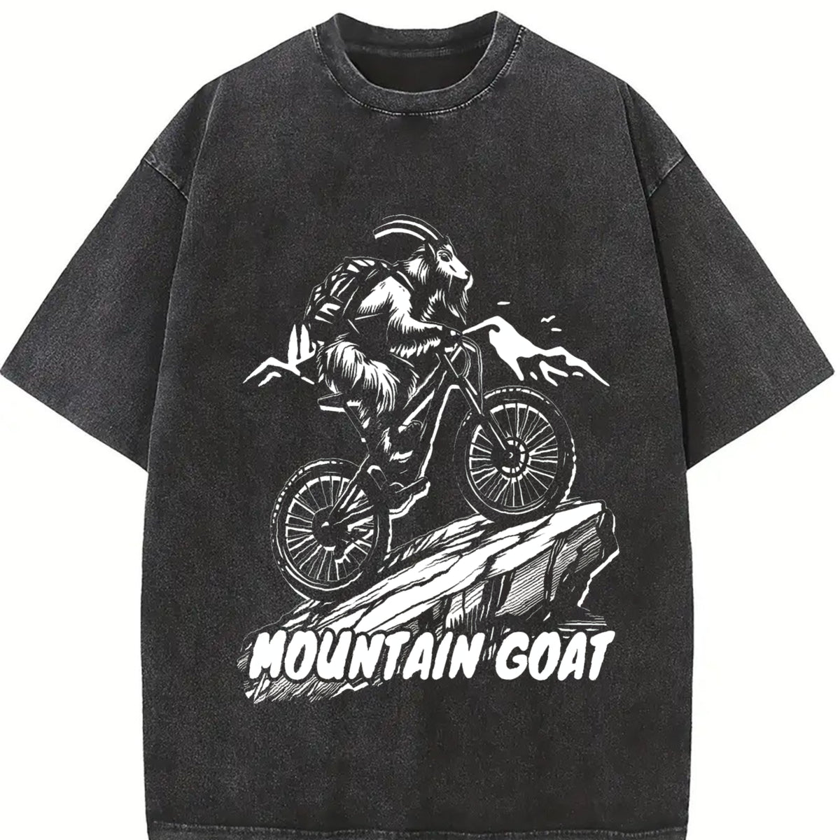 Mountain Goat Retro 90s Vintage Washed T-Shirt in Black