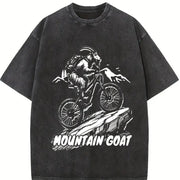 Mountain Goat Retro 90s Vintage Washed T-Shirt in Black