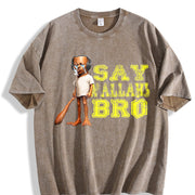Premium Tung Speed Brainrot Say Wallahi Bro Meme Vintage Washed T-Shirt in Brown