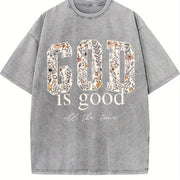 With GOD Flowers Brand with Batik Vintage Washed T-Shirt in Gray