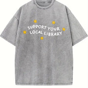 Support Your Local Library Vintage Washed T-Shirt in Gray