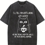 Product Black Cat Holding Skull Cup with I'll Tell You Vintage Washed T-Shirt in Black