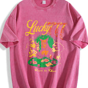 Lucky 777 Poker Dog Vintage Washed T-Shirt in Red