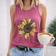 Sunflower Leopard Crew-neck Sleeveless Vest Outdoor Women's Color Cotton Tank Top in Red