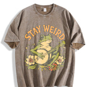 Stay Weird Frog Retro Vintage Washed T-Shirt in Brown