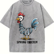 Spring Chicken Sassy Bendy Chicken Vintage Washed T-Shirt in Gray