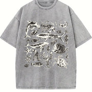 Sea Animals 90s Retro ® Y2k Ocean Vintage Washed T-Shirt in Gray