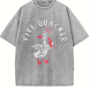 Fire Quacker Sarcastic Fourth of July Party Duck Fireworks Vintage Washed T-Shirt in Gray