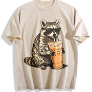 Raccoon Iced Coffee Animal vintage washed oversized T-shirt in Beige