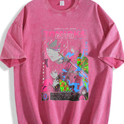 Demon Slayer Anime Tomioka Giyuu Peripheral and Y2K Loose vintage washed oversized T-shirt in Red