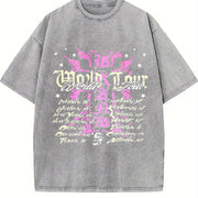 Easelby World Tour Black Grunge Vintage Washed T-Shirt in Gray