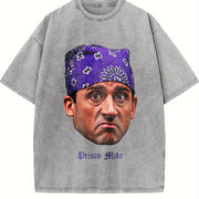Prison Mike Michael Scott Portrait Custom The Office vintage washed oversized T-shirt in Gray