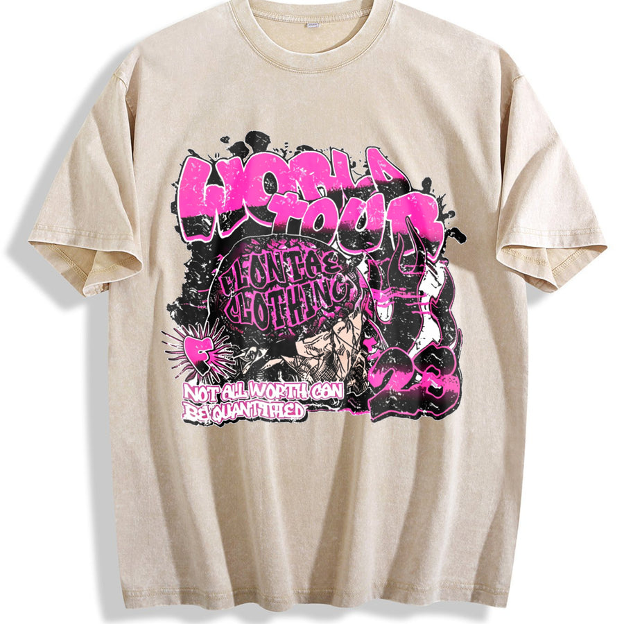 Magnolia Clothing Pink Graphic Vintage Washed T-Shirt in Beige