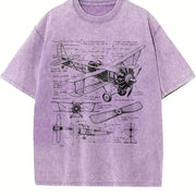 Retro Historical Plane 90s Nostalgic Plane Vintage Washed T-Shirt in Purple