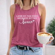 Land of the Free Patriotic: 4th of July Women's Color Cotton Tank Top in Red