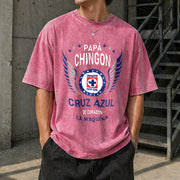 Papa Chingon Cruz Azul Soccer Vintage Washed T-Shirt in Red