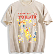 1 Pcs Heavy Adorable Vintage Washed T-Shirt in Beige