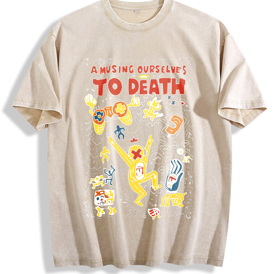 1 Pcs Heavy Adorable Vintage Washed T-Shirt in Beige